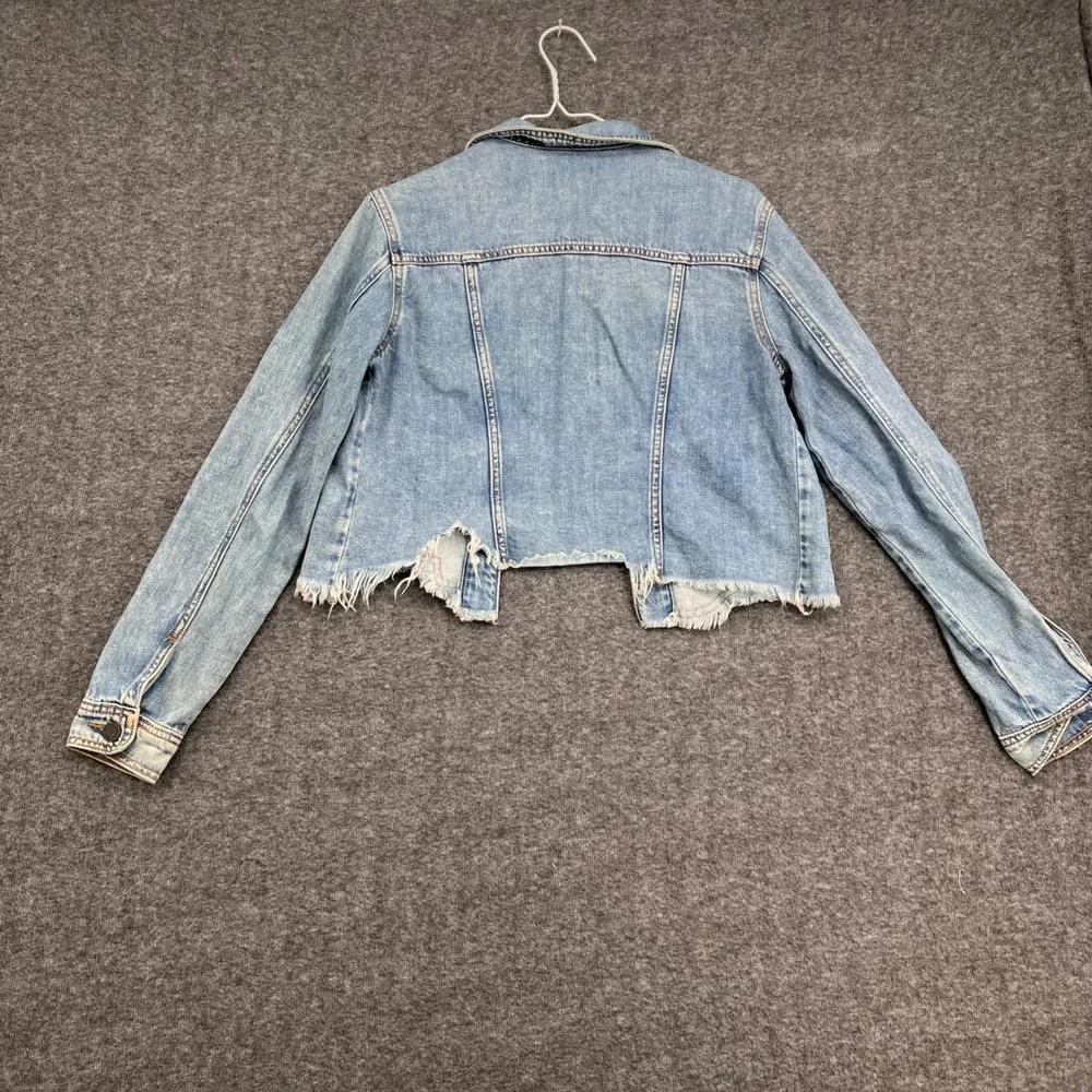 Hidden Jeans Womens Small Light Wash Distressed Cropped Raw Hem Denim Jacket S
